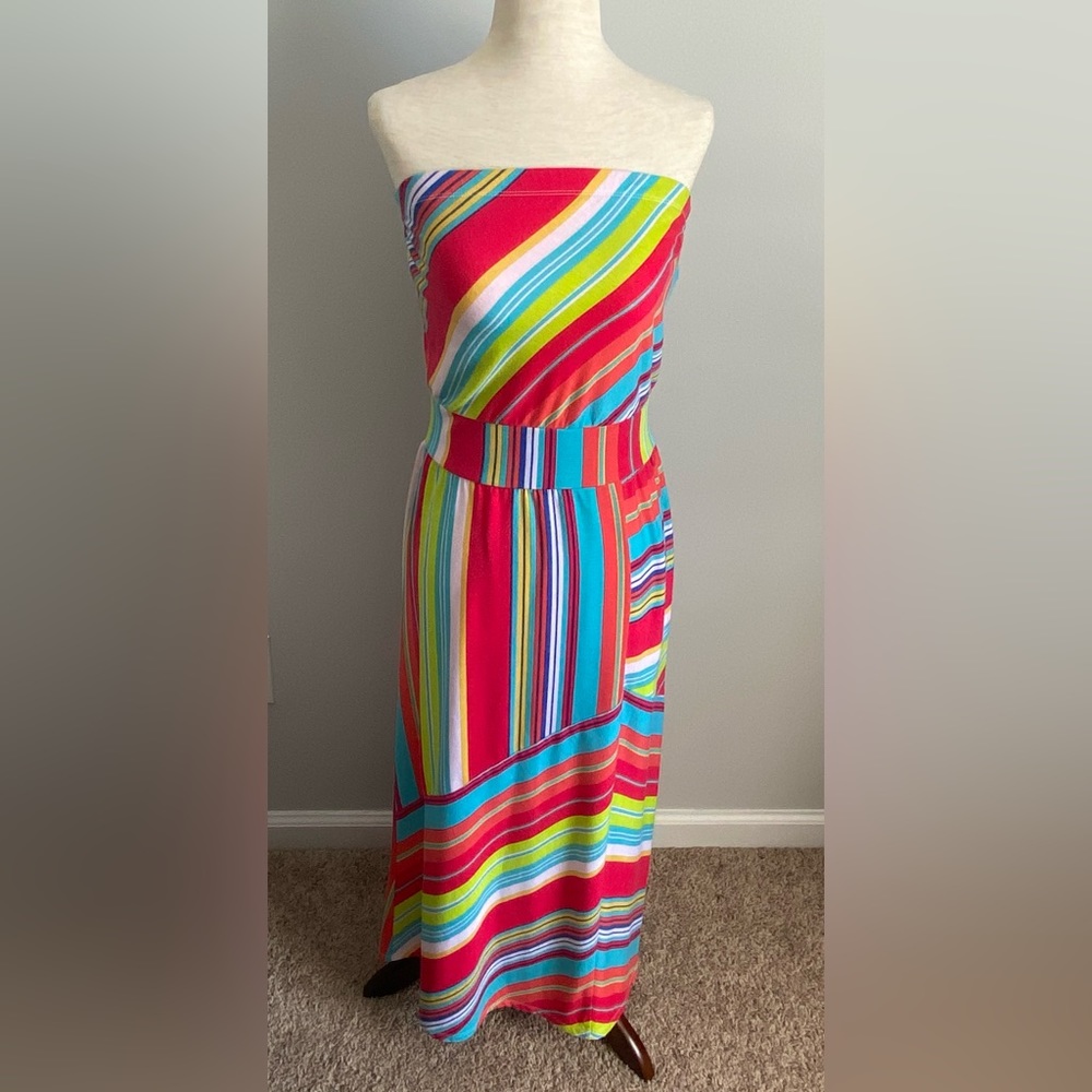 Strapless Striped Maxi Sun Dress‎ - Small